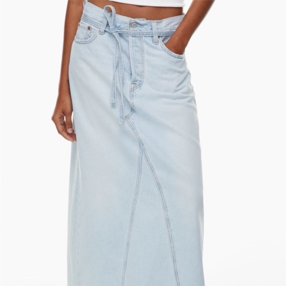 Levi’s Iconic Long Skirt Light Indigo Blue Denim Waist Tie - Picture 3 of 13